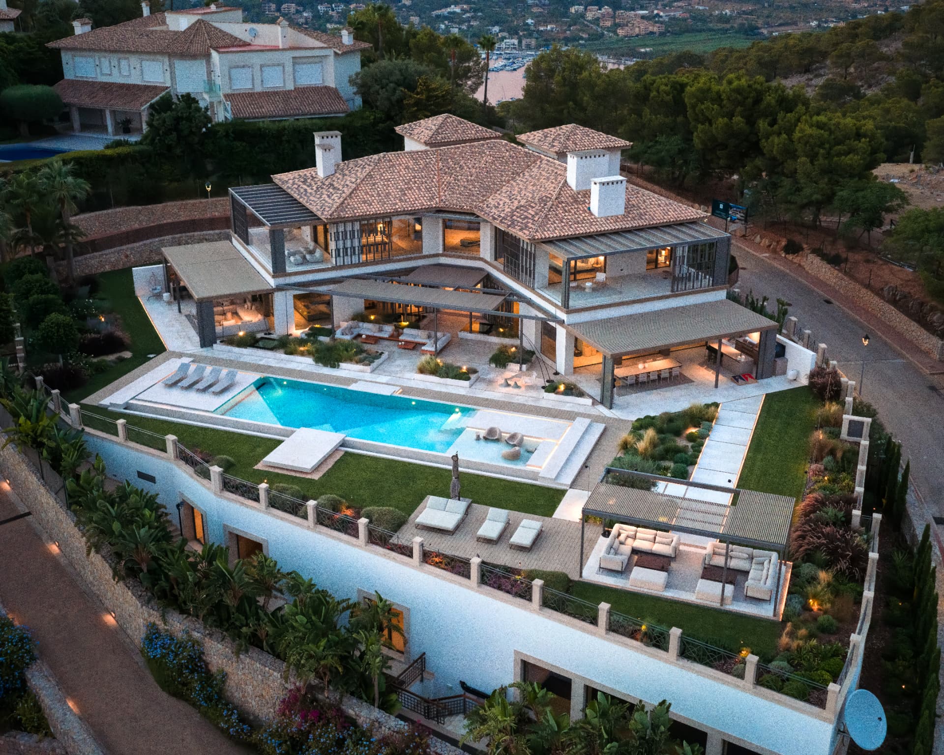 Las Brisas villa terraces at dusk