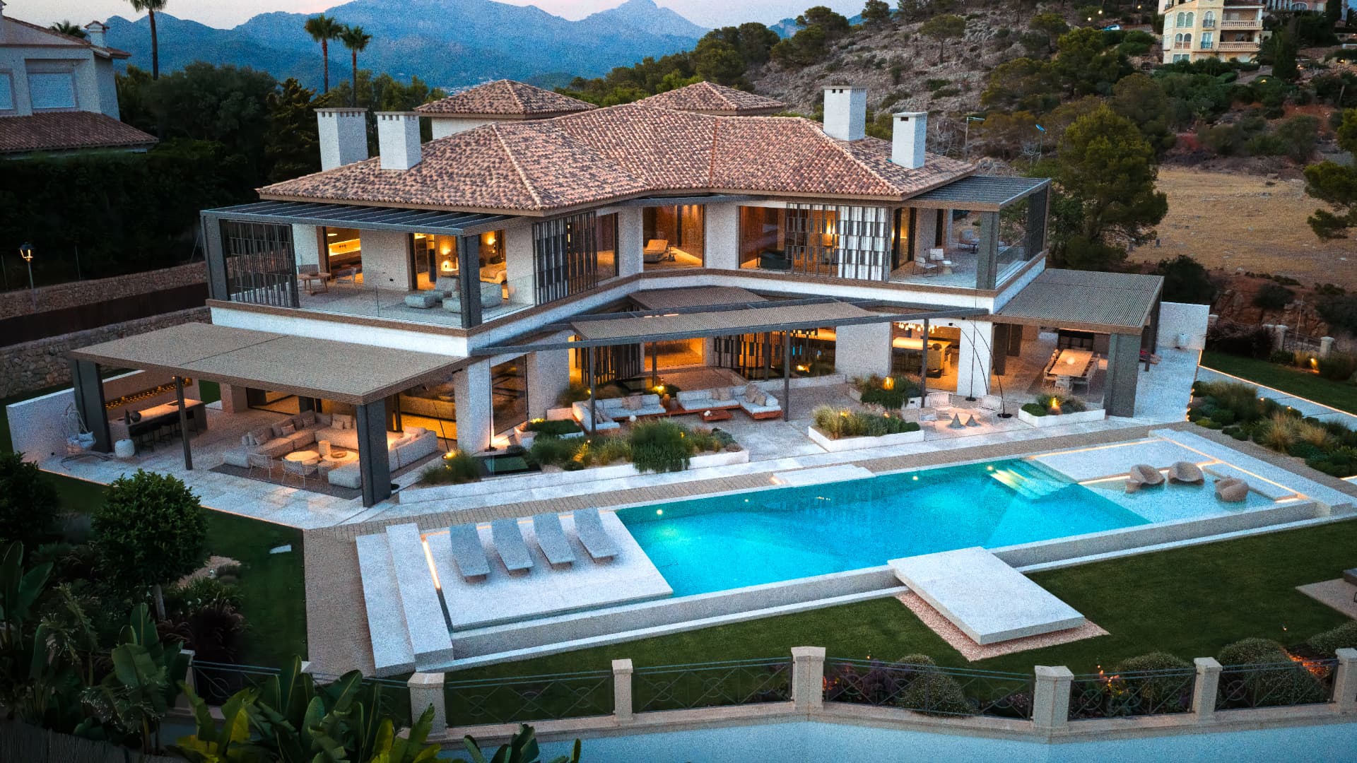 Las Brisas pool terrace at dusk